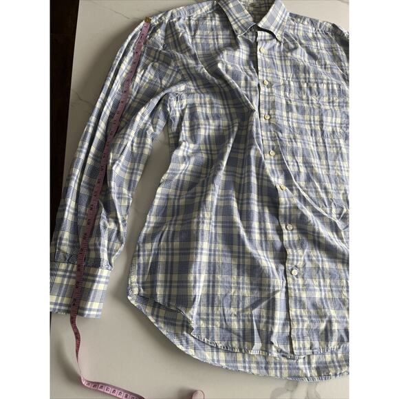 Peter Millar Mens Long Sleeve Blue Yellow Plaid Button Down Shirt Size Large - Picture 13 of 15